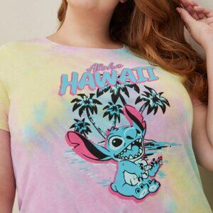 Disney Lilo & Stitch Distressed Top - Triblend Jersey Aloha Stitch Tie-Dye Multi